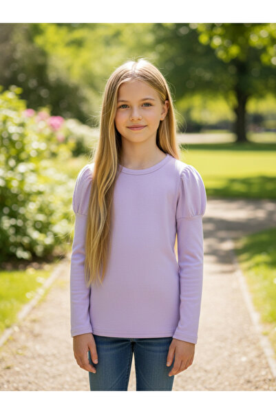 Take Two By Styli بلوزة بناتي سادة برقبة دائرية وأكمام منفوخة