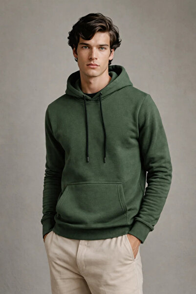 DAMGA JEANS Men's Premium Casual Khaki Hooded Sweatshirt