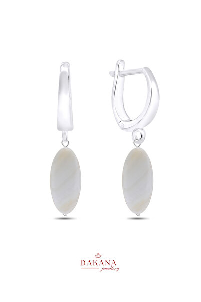 DAKANA JEWELLERY Sertifikalı Elips Pearl Taşı Gümüş Stil Doğal Taş Küpe