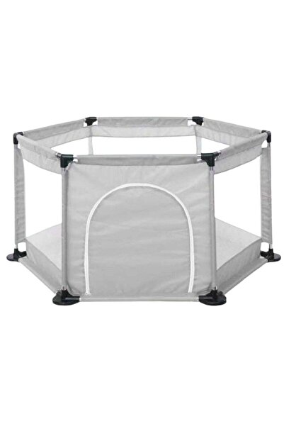 JHT BABY Tarc de joacă pentru copii, Zola, hexagonal, material textil și plasă, 130 x 65 cm, gri