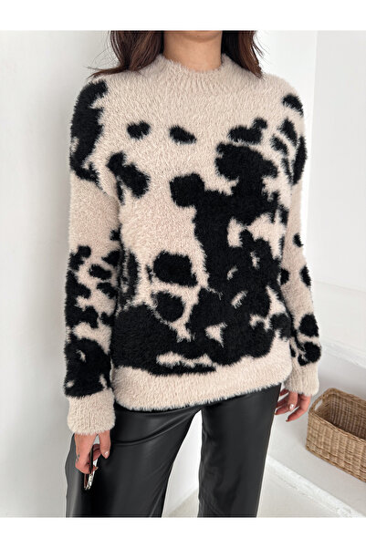 LAVRE LEOPAR DESENLİ PELUŞ TRİKO KAZAK