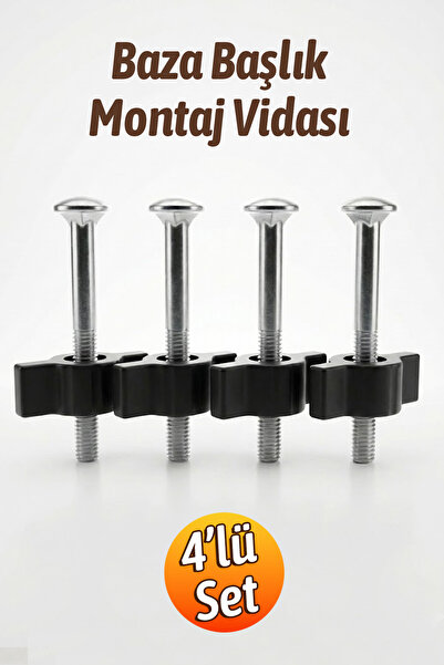 Badem10 Metal Baza Başlık Vidası (4 ADET) 7 cm 5 16 İnç Siyah Kulplu Sağlam A...