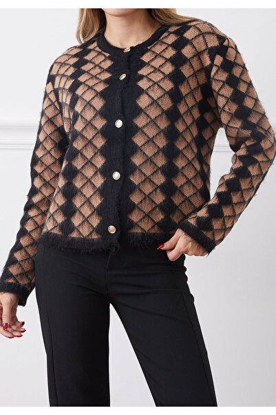 TAŞDELEN AVM Zenne Baklava Desenli Önü Düğmeli Triko Hırka