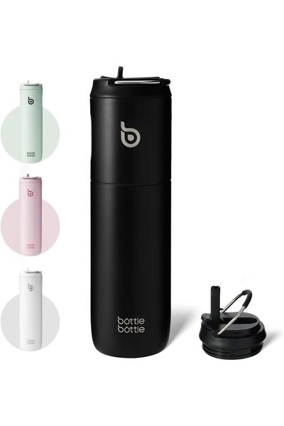 Generic زجاجة ماء معزولة سعة 24 أونصة مع غطاء من القش ومقبض للرياضة والسفر وصالة الألعاب الرياضية المصنوعة من الفولاذ المقاوم للصدأ