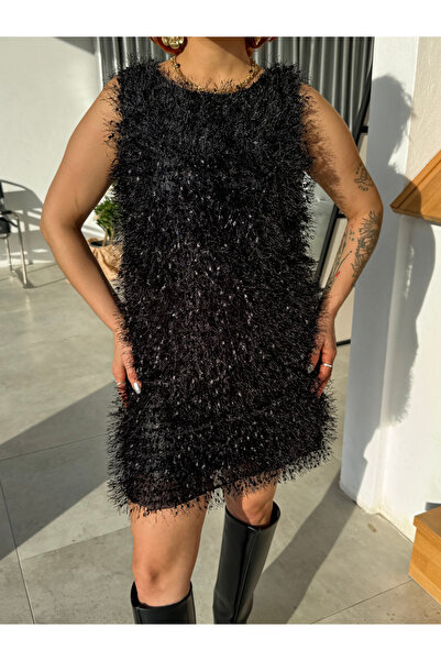 Bak'ap Premium Trend Tasseled Black Mini Dress