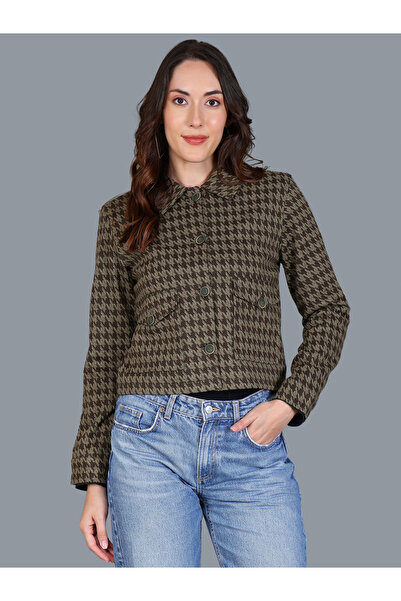 Fort Collins By Styli Women Brown Houndstooth Button-Up Jacket