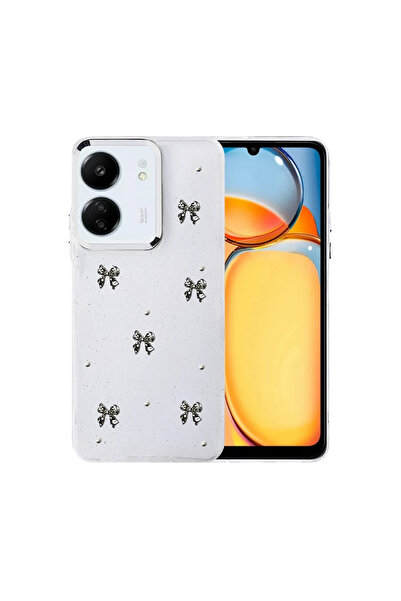 UnDePlus غطاء شفاف لهاتف شاومي ريدمي 13C مع نقش بارز ونمط لامع على شكل فيونكة