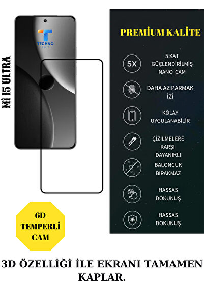 CMR Mi 15 Ultra Ekran Koruyucu 6D Edge Ekran Full Cover 9H Temperli Cam A+++ ...