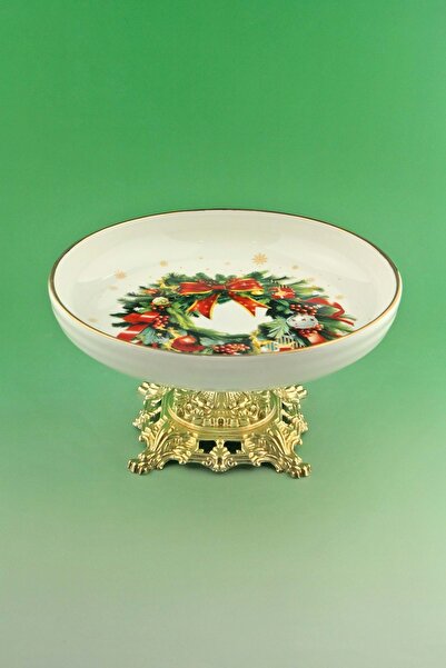 Bursa Porselen Dekor إكليل عيد الميلاد مع صحن معدني ذهبي