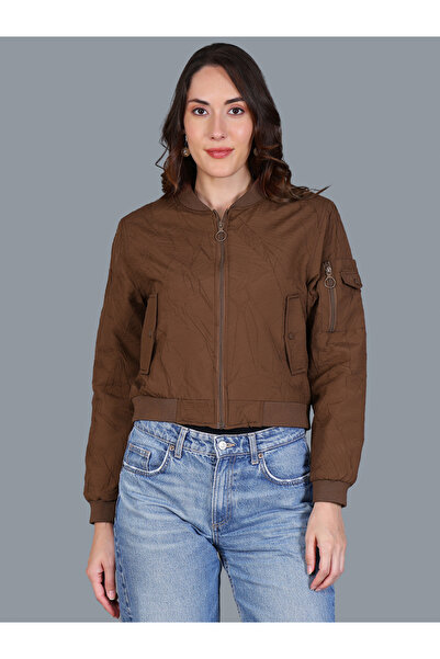 Fort Collins By Styli Women Brown Crop Bomber Jacket