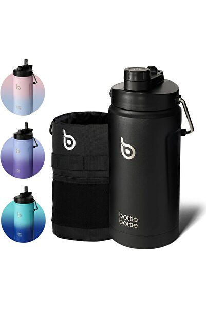 Generic زجاجة ماء معزولة من BOTTLE BOTTLE سعة 64 أونصة مع ماصة وغطاء مزدوج الاستخدام