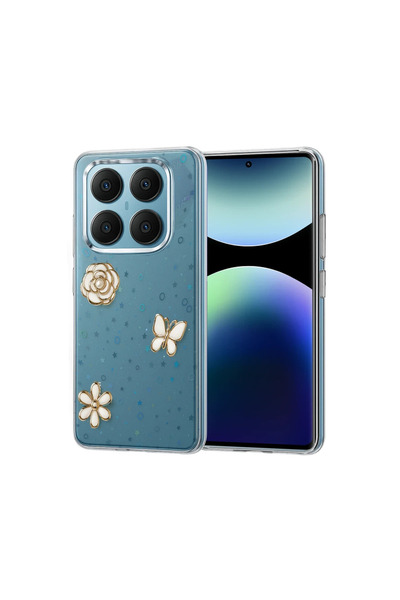 UnDePlus غطاء شفاف لهاتف شاومي ريدمي نوت 14 برو 4G / 5G مع نقش بارز ونمط لامع على شكل فيونكة