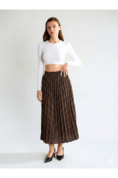 Robin M39172 Ekose Desen Uzun Etek Kahve