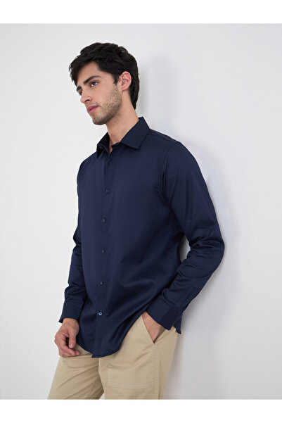 Styli Solid Cotton Lycra Slim Fit Spread Collar Shirt