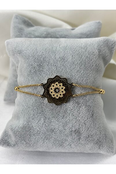 divakse Steel Bracelet Ethnic Patterned Flower Model Gold