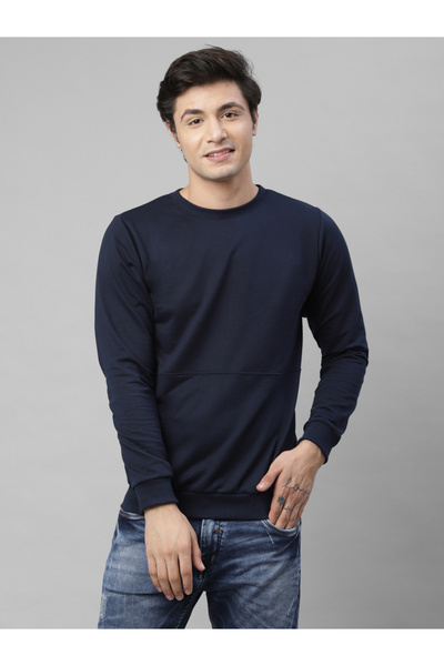 Rigo By Styli Men Navy Cut and Sew Terry Sweatshirt