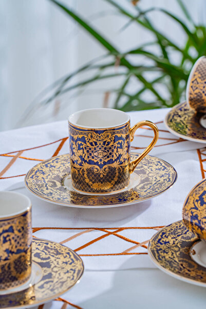 ACAR Elodie 24K Gold Detailed 6-Person Porcelain Coffee Cup Set - 100 ml