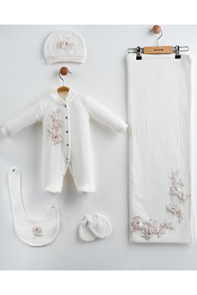 Eda Baby İthal Dantelli Kadife %100 Pamuk 5'li Hastane Çıkış Takım