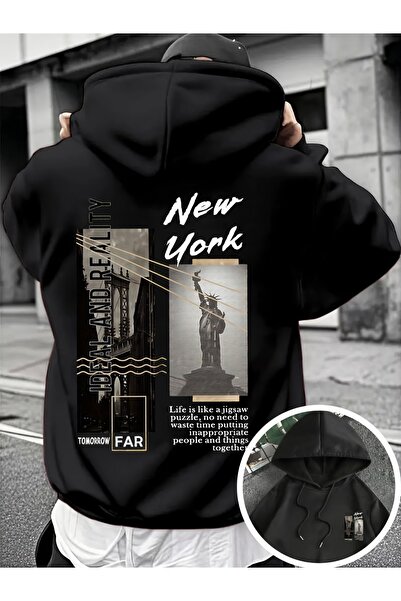 LORVANIY سويت شيرت للجنسين NEW YORK مطبوع 3 Thread K بغطاء رأس