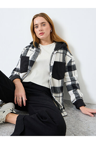 Take Two By Styli Women Checked Button Front Pocket Detail Jacket