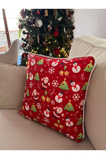 TUĞÇE DEMİR HOME DESIGN KIRMIZI NOEL BABA DESEN KIRLENT ( İÇ DOLGULU VEYA KILIF)