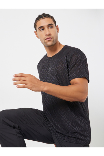 Styli Men Black Geometric Print Quick Dry Athleisure T-Shirt