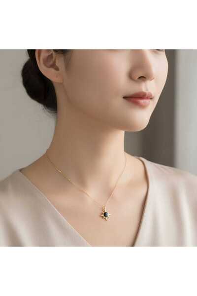 Ralp Moda قلادة على شكل نجمة الشمس مصنوعة من المينا الأسود