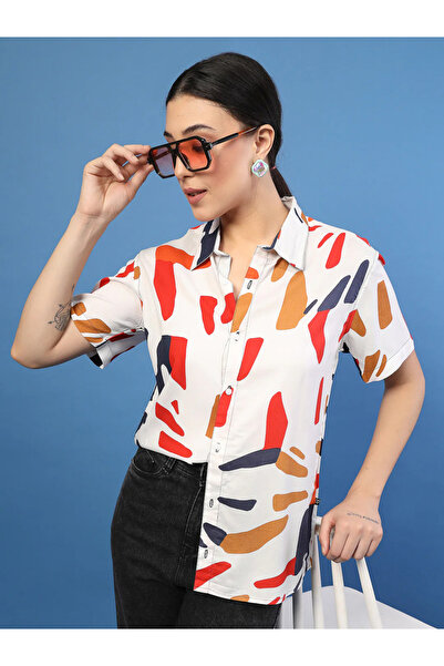 Rigo By Styli Women White Slim Fit Printed Shirt