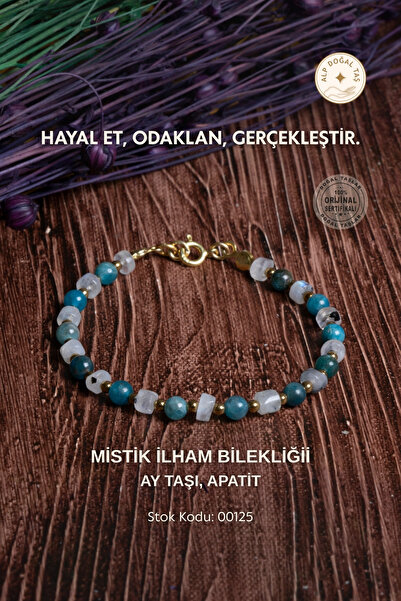 Alp Doğal Taş Sertifikalı Ay Taşı, Apatit Doğal Taş Mistik İlham Bilekliği