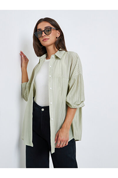 Styli Double Pocket Striped Casual Oversized Shirt