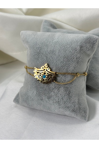 divakse Steel Bracelet Ethnic Patterned Double Row Crown Model Gold