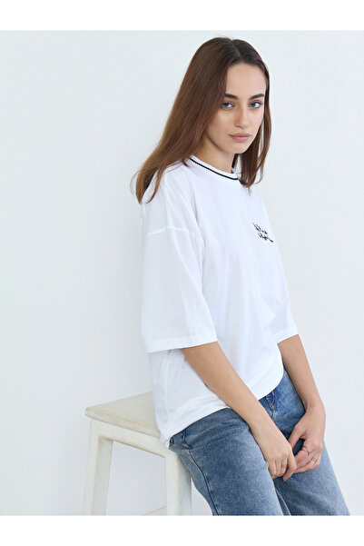 Styli Oversized White Embroidered T-Shirt