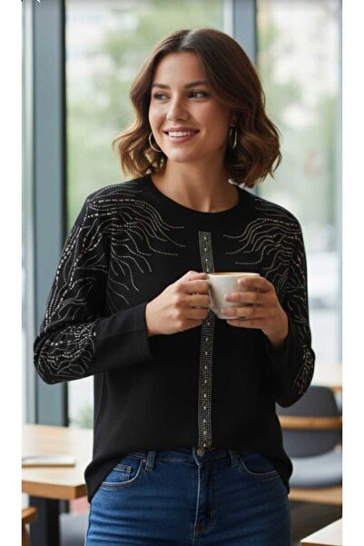 Aylin Long Sleeve Front Embroidered O-Neck Regular Fit Clover Knitwear Blouse
