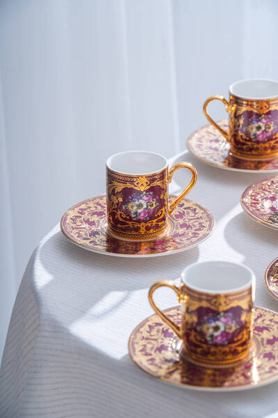 ACAR Felipe 24K Gold Detailed Porcelain Coffee Cup Set for 6 People - 100 ml