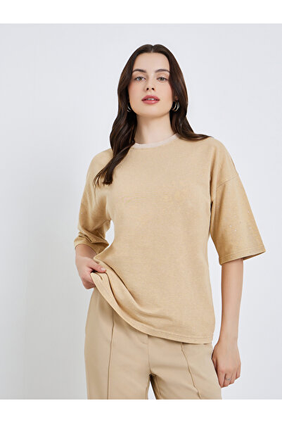 Styli Women Washed Studded Sleeve 100% Cotton T-Shirt