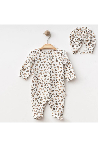 Little Ya Ya Love Baby Girl Leopard Patterned Booties Romper Bonnet Set