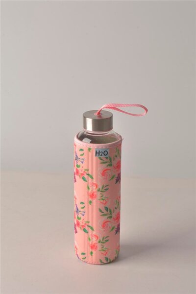 H2O Gül Desen Kilifli 500 ML.Cam Matara