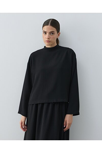 Aybikestil Krep Basic Bluz Siyah
