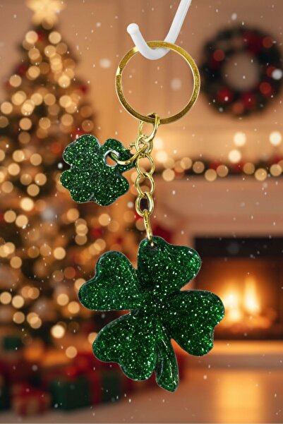 Uretti - ياسمين 7822 9090 سلسلة مفاتيح إيبوكسي مصنوعة يدويًا بتصميم البرسيم المزدوج اللامع / 4.5 سم