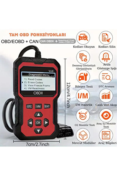 Renvox OBD2 Araba Arıza Tespit Cihazı Tüm Araçlara Motor Hata Kodu Silme Motor Lamba Söndürme Yeni Sürüm