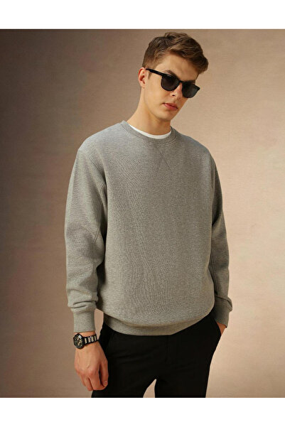 Dennis Lingo By Styli Men Grey Solid Round Neck Cotton Sweatshirt