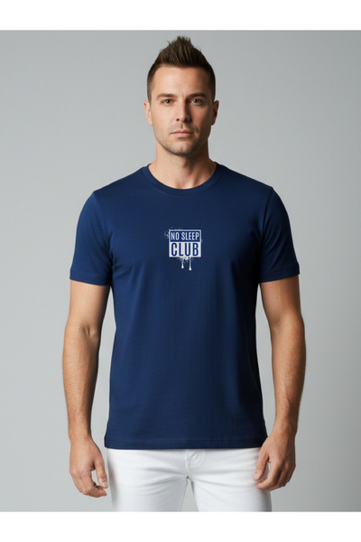 Clans & Hans By Styli Men Navy Blue Crew Neck Graphic Print T-Shirt