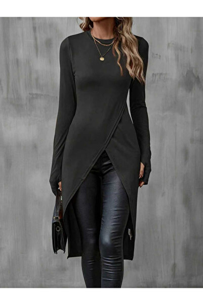 Take Two By Styli Women Black Long Sleeve Asymmetric Top