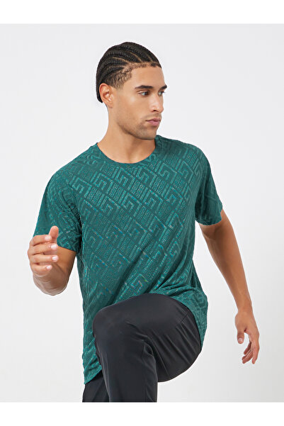 Styli Men Teal Geometric Print Quick Dry Athleisure T-Shirt