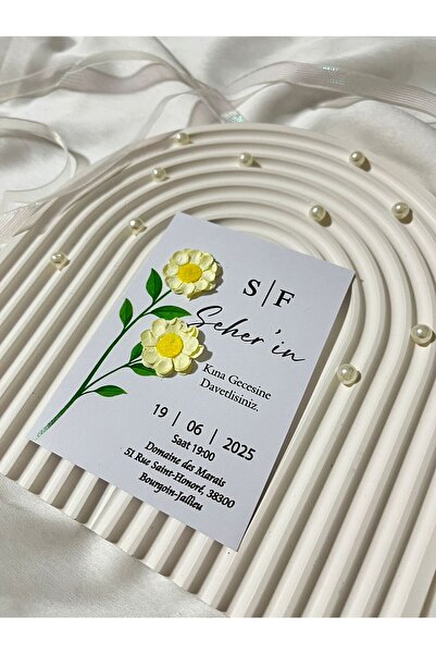 peri davetiye Kağıt Papatyalı Kına Kartı Ölçü: (12x9)