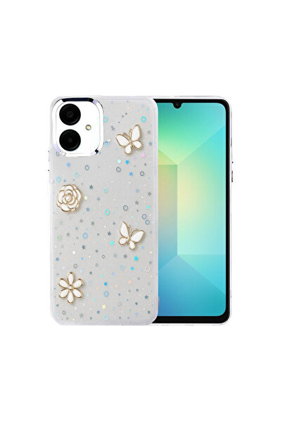 UnDePlus غطاء حماية لهاتف سامسونج جالاكسي A06 شفاف مع نقش بارز ونمط لامع على شكل فيونكة