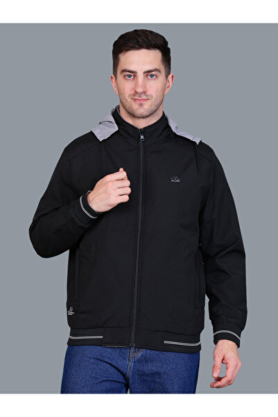 Fort Collins By Styli جاكيت رجالي أسود خفيف الوزن بغطاء رأس