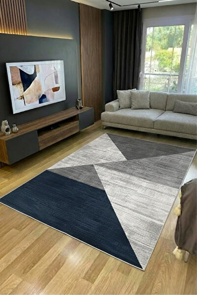 VOPTEKS Lacivert Halı Salon Halısı Makinede Yıkanabilir Halı Kaymaz Taban Halı