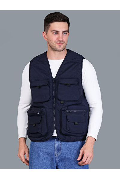 Fort Collins By Styli Men Navy Blue Utility Vest