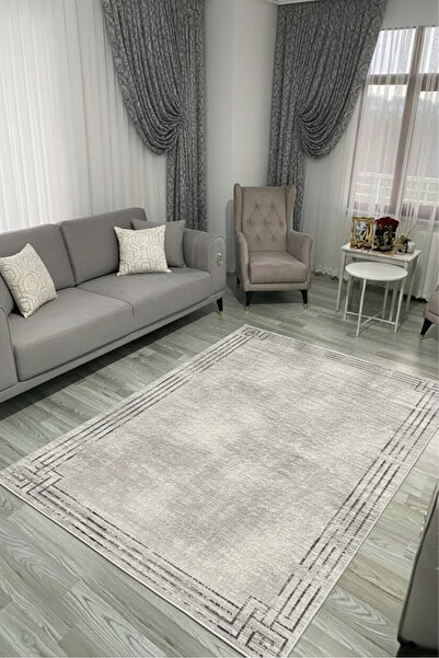 VOPTEKS Gri Halı Salon Halısı Makinede Yıkanabilir Halı Kaymaz Taban Halı
